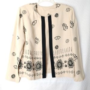 Vintage Open Front Jacket Black Tan Suns Size Large Chest 40"